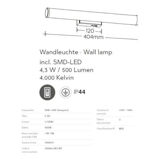 Applique per bagno led 4w 4000k moderna ip44
