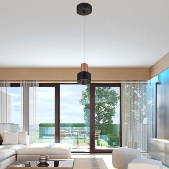 Lampada a sospensione led 5w 3000k nero oro 