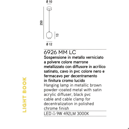 Lampada a sospensione marrone led 9w 3000k perenz bullet