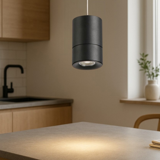 Lampada sospensione pendente cilindro nero moderna