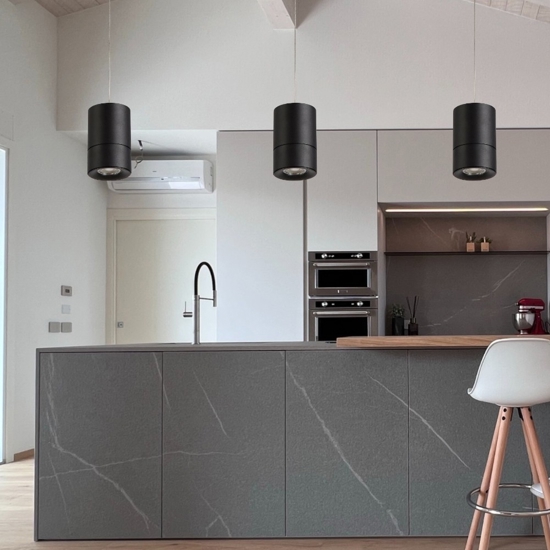 Lampada sospensione pendente cilindro nero moderna