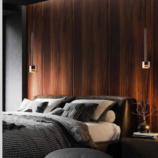 Lampada a sospensione nera vetro bronzo moderna