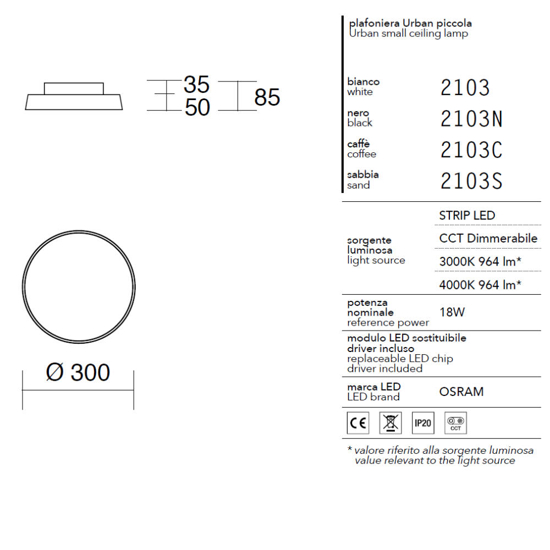 Isyluce urban plafoniera moderna sabbia led 18w 3000k 4000k dimmerabile