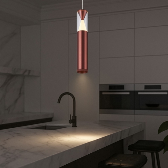 Lampada a sospensione cilindro design oro rosa led 7w 3000k