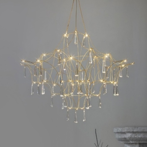 Lampadario design elegance con cristalli oro led 20w 3000k per salotto