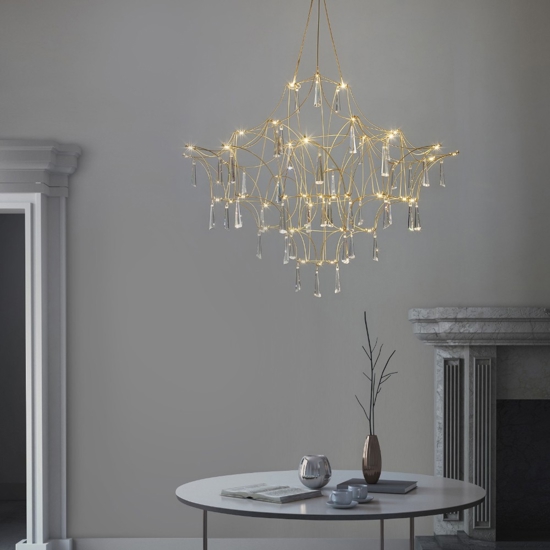 Lampadario design elegance con cristalli oro led 20w 3000k per salotto