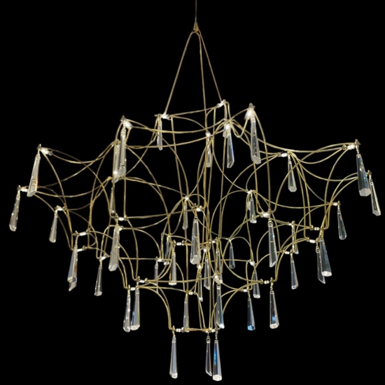 Lampadario design elegance con cristalli oro led 20w 3000k per salotto