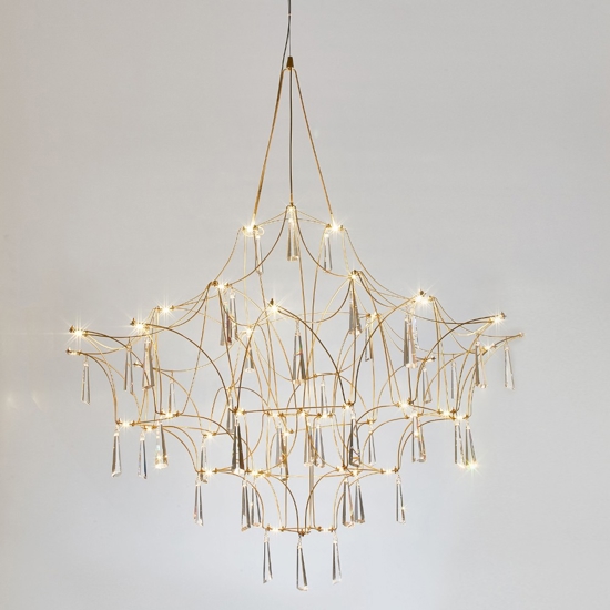 Lampadario design elegance con cristalli oro led 20w 3000k per salotto