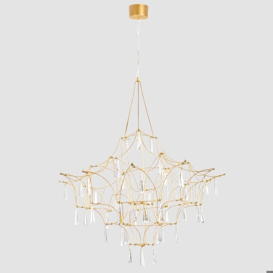 Lampadario design elegance con cristalli oro led 20w 3000k per salotto