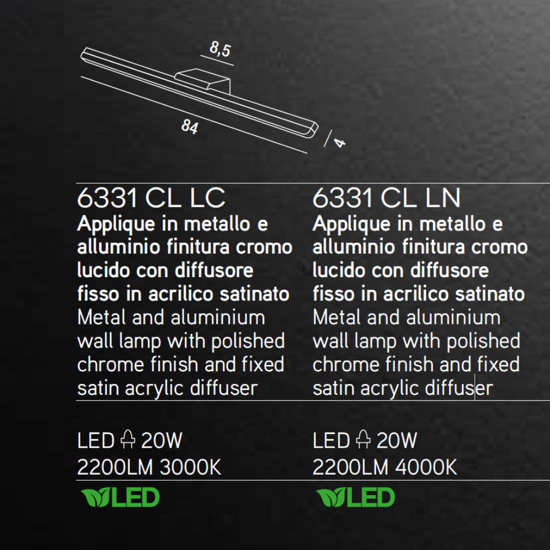 Applique per specchio bagno 84cm led 20w perenz bold cromo