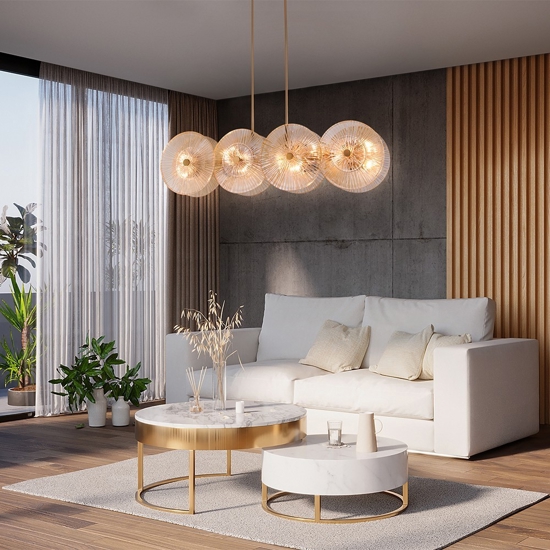 Maytoni aster lampadario moderno cerchi in vetro ambrato