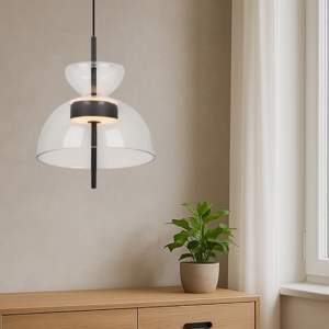 Maytoni bangkok lampada a sospensione led 12w 3000k paralume vetro trasparente