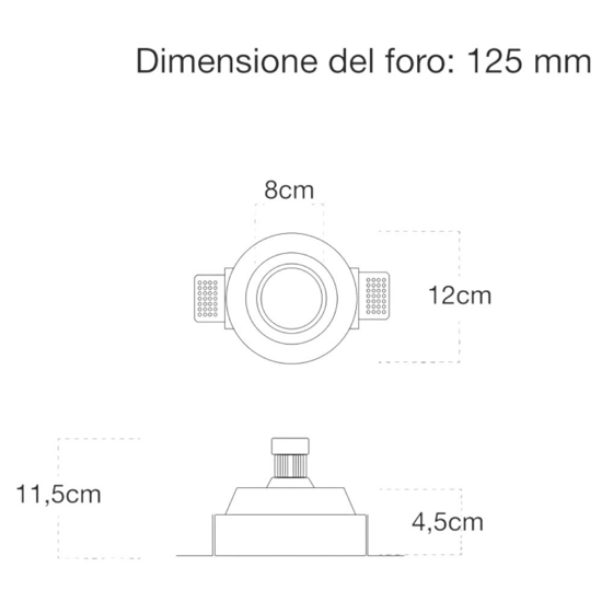 Faretto da incasso a soffitto tondo di gesso 