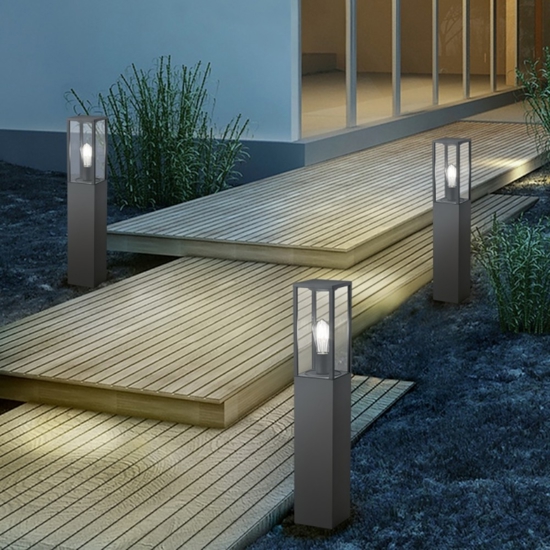 Lampione da giardino squadrato antracite diffusore in vetro
