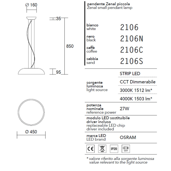 Lampada a sospensione nera per tavolo led 27w dimmerabile isyluce zenal