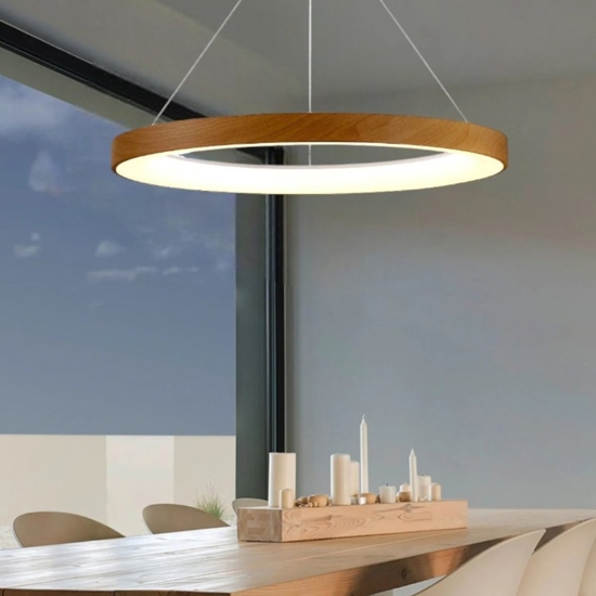 Lampadario moderno effetto legno 65cm led 2700k-5000k con telecomando app