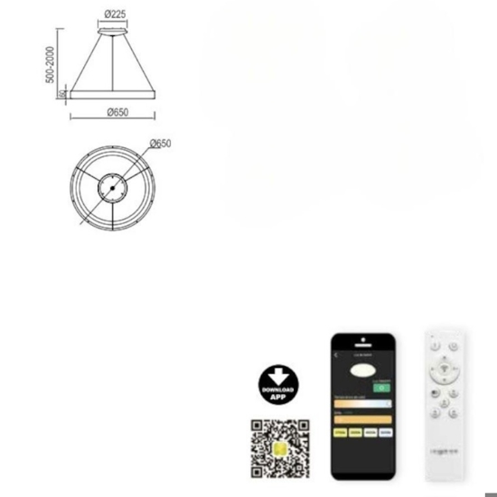 Lampadario moderno effetto legno 65cm led 2700k-5000k con telecomando app
