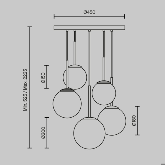 Maytoni basic form lampadario moderno nero 5 luci