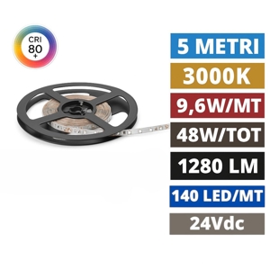 Bobina 5mt striscia led 9,6w-mt 3000k 24vdc gea luce