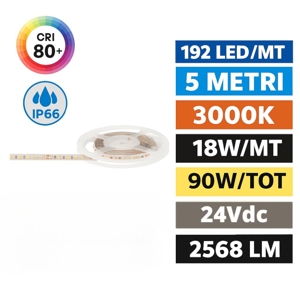 Bobina 5mt striscia led per esterno 18w-mt 3000k 24v dc ip66 gea luce