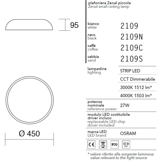Isyluce plafoniera zenal bianca rotonda moderna led 27w 3000k 4000k dimmerabile