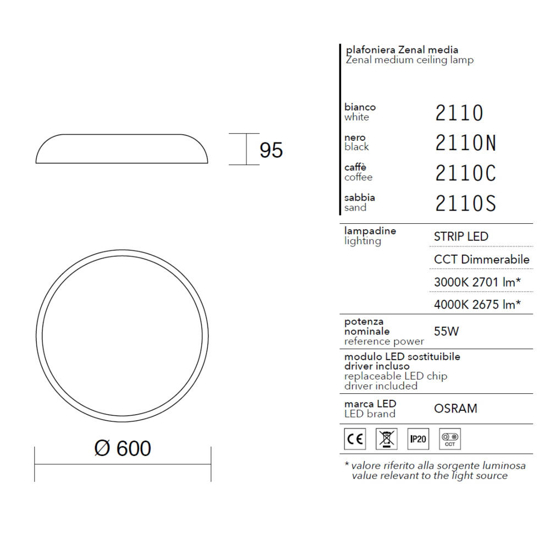 Isyluce plafoniera zenal sabbia rotonda led 55w 3000k 4000k dimmerabile