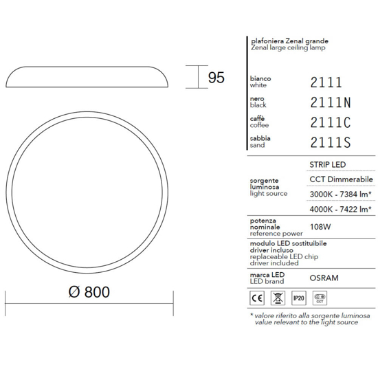 Isyluce grande plafoniera bianca zenal led 108w 3000k 4000k dimmerabile