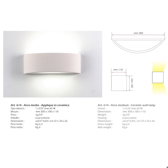 Applique curvo in gesso bianco isyluce