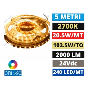 Strip led ideal lux bobina 5mt 19,2w-mt 2700k 24v dc cri90