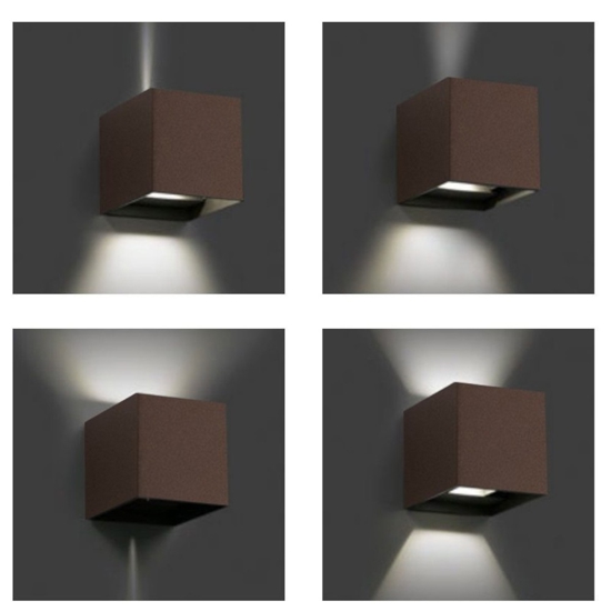 Applique per esterno led 6w 4000k cubo marrone corten