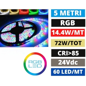 Bobina 5mt strip led rgb 24vdc 14,4w-mt cri85