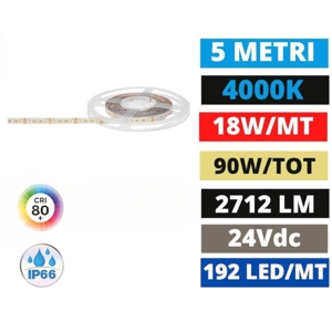 Striscia led per esterno bobina 5mt 18w-mt 4000k ip66 24v dc gea luce