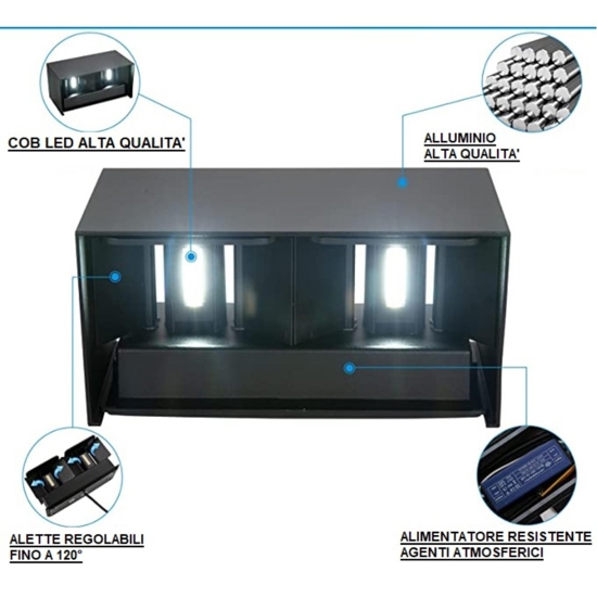 Applique da esterno 20w 3000k  marrone moderna rettangolare