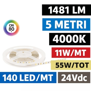 Gea luce striscia led bobina 5mt 4000k 11w-m 24vdc