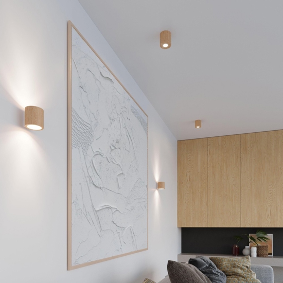 Lampada di legno applique moderna cilindro da parete