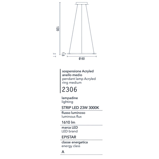 Affralux acryled lampadario anello led 23w 3000k