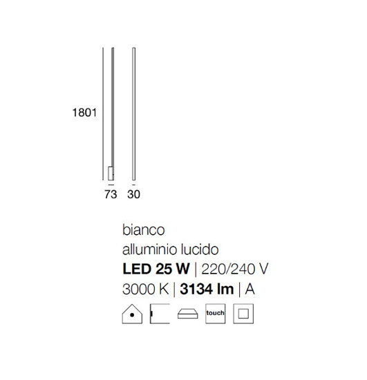 Xilema stilnovo applique led 25w 3000k moderno alluminio lucido