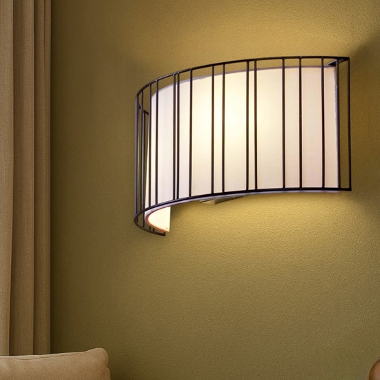 Lampada da parete applique nero paralume bianco moderna