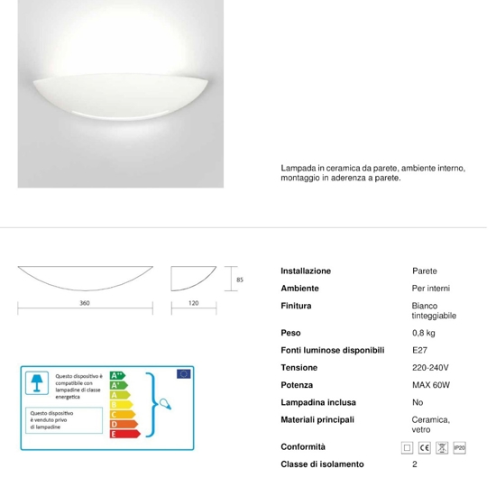 Isyluce shell applique di gesso bianca 