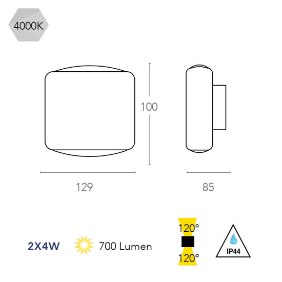 Applique da esterno moderno led 8w 4000k nero fp