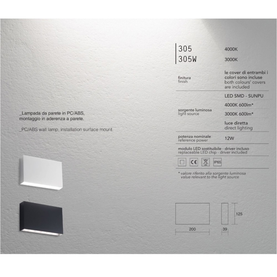 Applique per esterno 12w 4000k cover bianco antracite