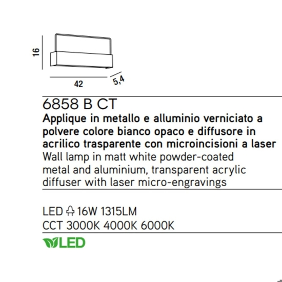 Applique led 16w cct 3000k 4000k 6000k bianco moderno tape perenz