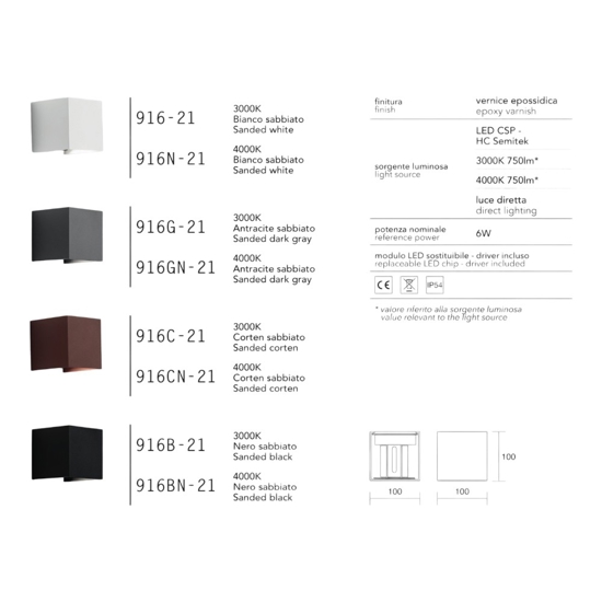 Isyluce applique da esterno led 6w 4000k cubo nero
