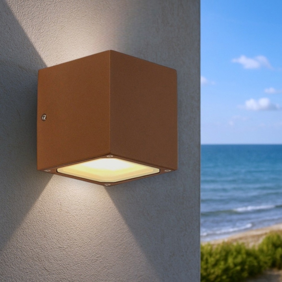 Applique cubo per esterno marrone ip44 luce sopra sotto