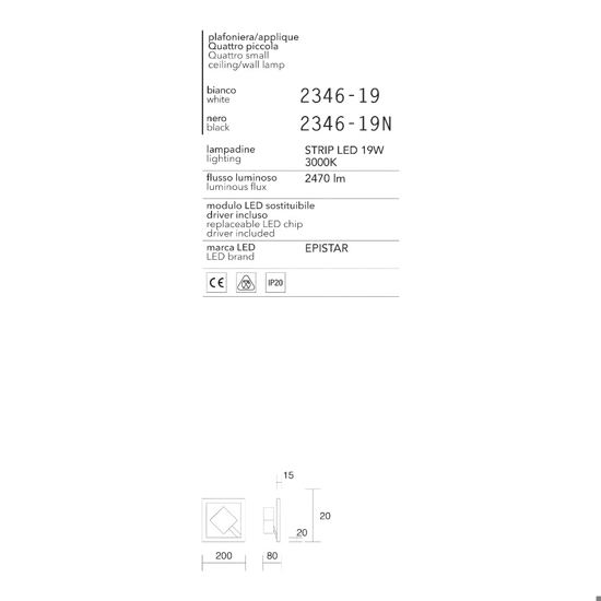 Applique nero quadrato led 19w 3000k moderno affralux quattro