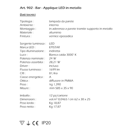Applique nero isyluce led 24w 3000k per soggiorno