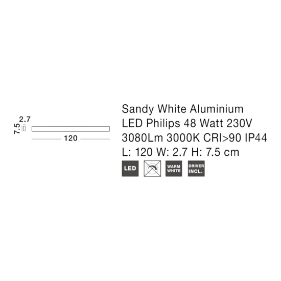 Applique da esterno 120cm moderna led 48w 3000k rettangolare bianco