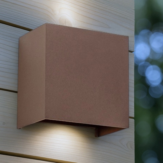 Applique cubo 20w 3000k xl corten marrone da esterno