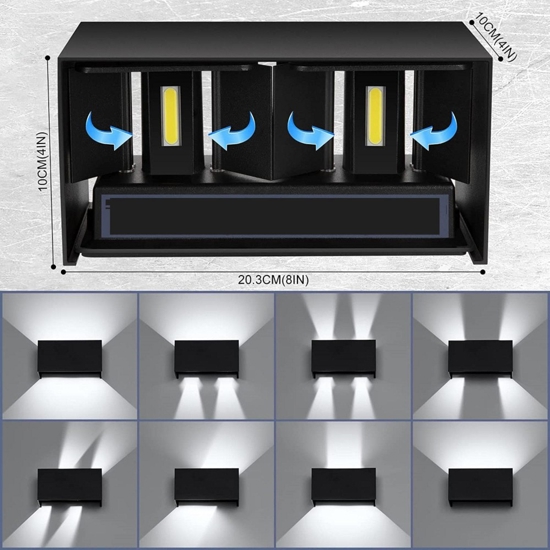 Applique da esterno nero led 24w 4000k rettangolare fasci luce orientabili
