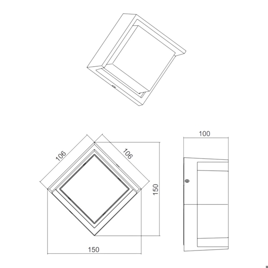 Applique per esterno nero 8w 3000k quadrato anti corrosione